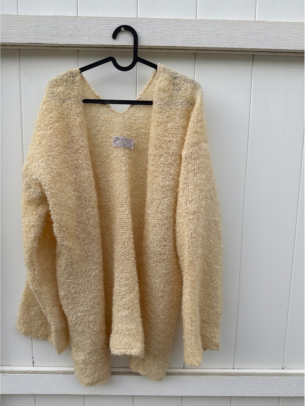 EOS of Evanston Women's Cream Wool Blend Open Front Cardigan Sweater